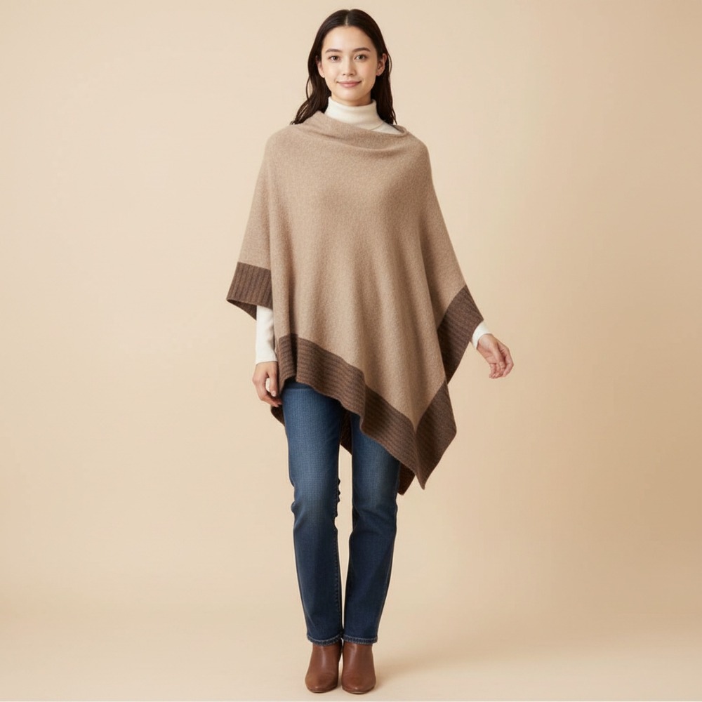 Celeste Women's Beige Cashmere Wool‎ Blend Poncho Wrap Sweater OS elevated basic